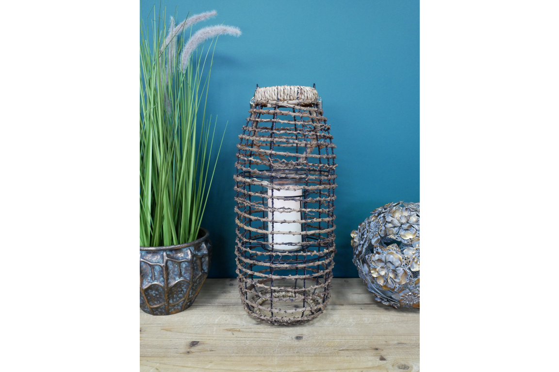 Tall Rattan and Wire Lantern