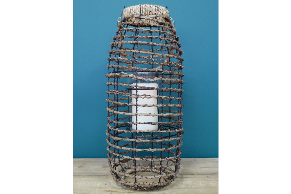 Tall Rattan and Wire Lantern