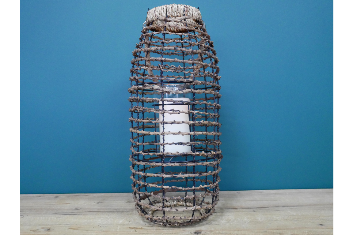 Tall Rattan and Wire Lantern